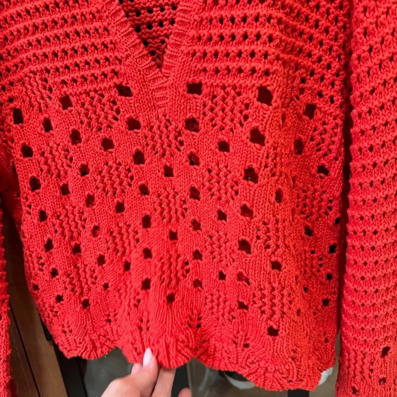 H&M sweater crochet pointelle knit cotton long sleeve top scalloped collar - Picture 4 of 7